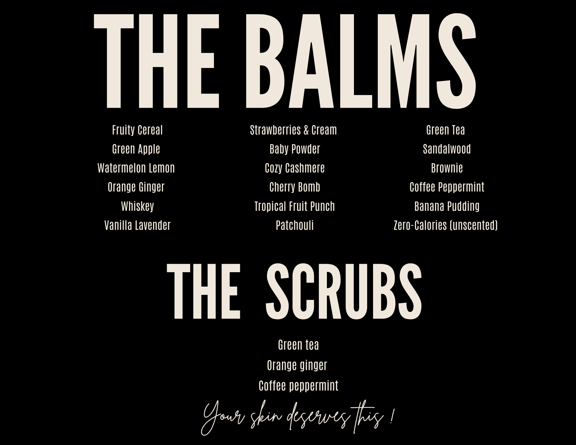 Buttermilk Balm scent menu — The Balms and The Scrubs
